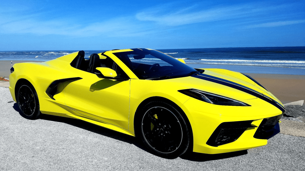 car detailing on yellow c8 corvette