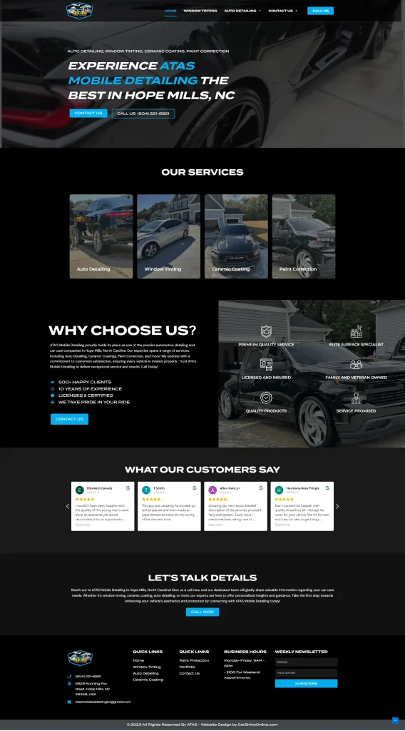 Car Detailing Website Design - ATAS